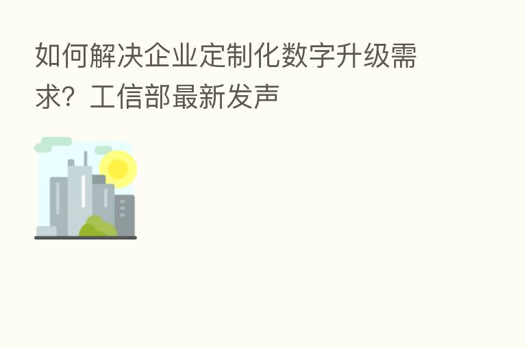 如何解决企业定制化数字升级需求？工信部新   发声