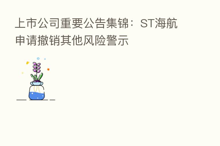 上市公司重要公告集锦：ST海航申请撤销其他风险警示