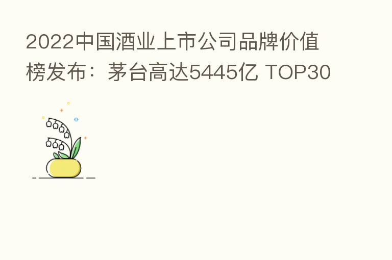 2022中国酒业上市公司品牌价值榜发布：茅台高达5445亿 TOP30企业品牌价值总计13285亿元