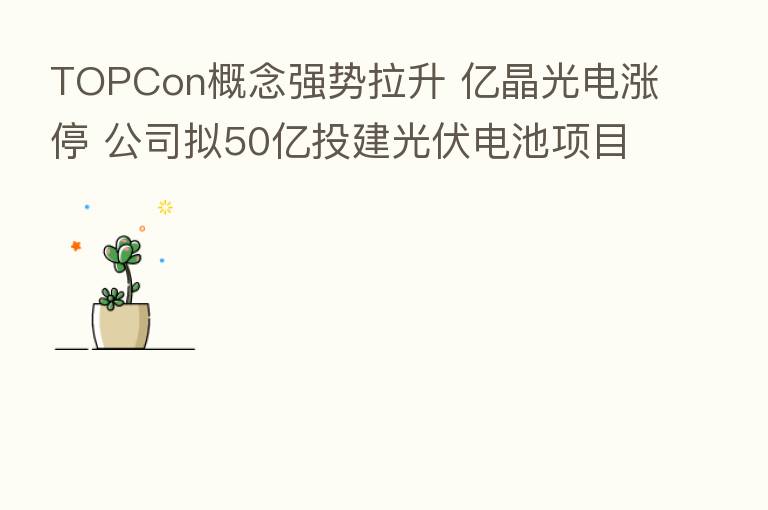 TOPCon概念强势拉升 亿晶光电涨停 公司拟50亿投建光伏电池项目