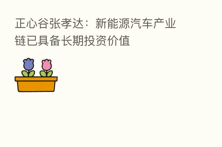 正心谷张孝达:新能源汽车产业链已具备长期投资价值