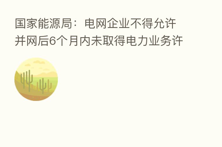 国家能源局:电网企业不得允许并网后6个月内未取得电力业务许可证的光伏电站项目发电上网