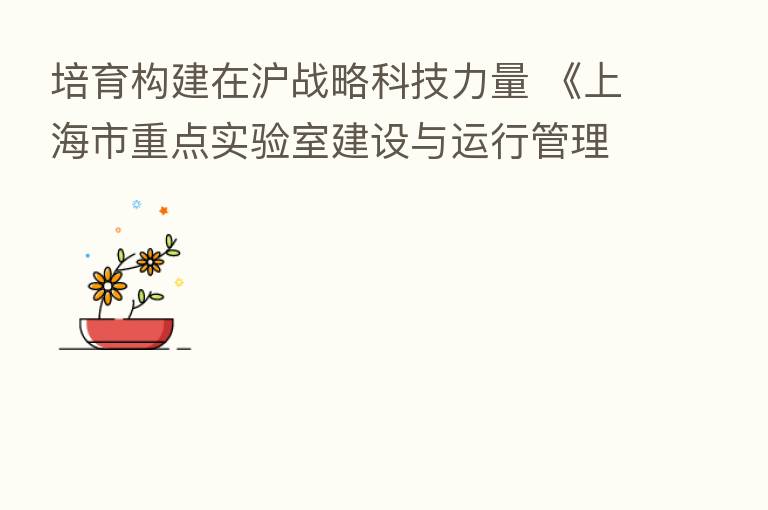 培育构建在沪战略科技力量 《上海市重点实验室建设与运行管理办法》印发