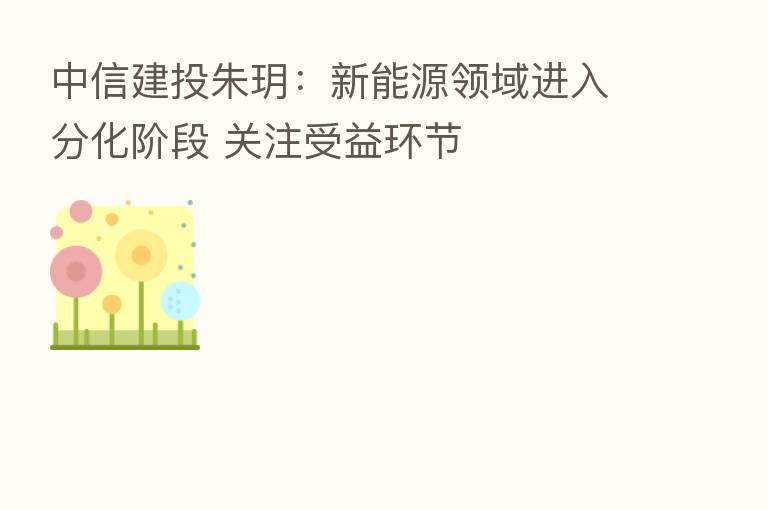 中信建投朱玥：新能源领域进入分化阶段 关注受益环节