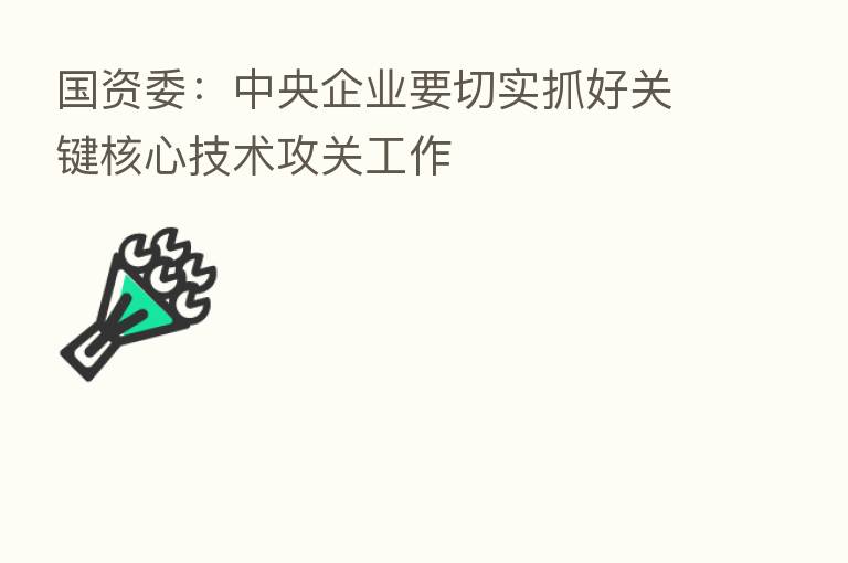 国资委:中央企业要切实抓好关键核心技术攻关工作