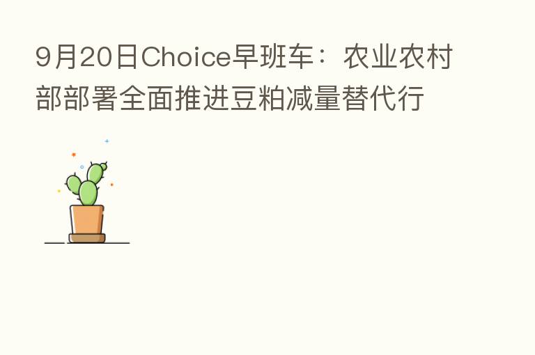 9月20日Choice早班车:农业农村部部署全面推进豆粕减量替代行动