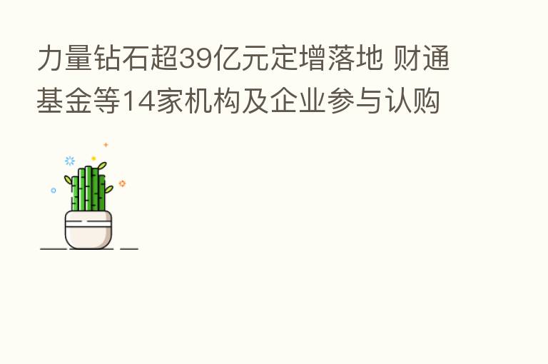 力量钻石超39亿元定增落地 财通基金等14家机构及企业参与认购