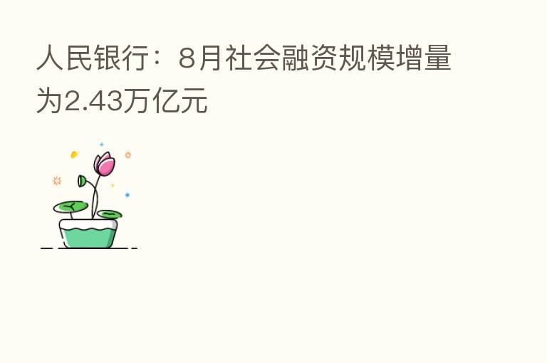 人民银行：8月社会融资规模增量为2.43万亿元