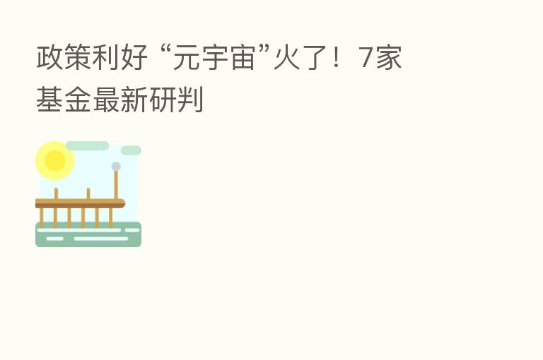 政策利好 “元宇宙”火了!7家基金新 研判