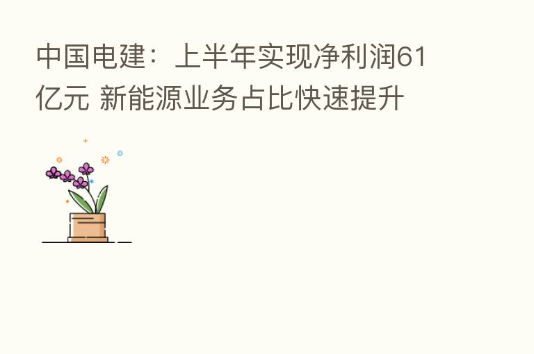 中国电建：上半年实现净利润61亿元 新能源业务占比快速提升