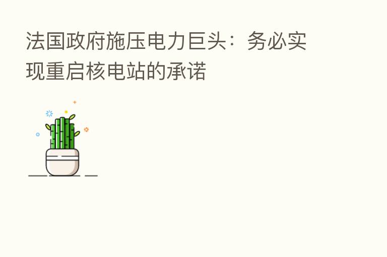 法国政府施压电力巨头:务必实现重启核电站的承诺