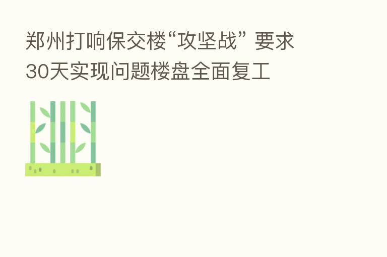 郑州打响保交楼“攻坚战” 要求30天实现问题楼盘全面复工