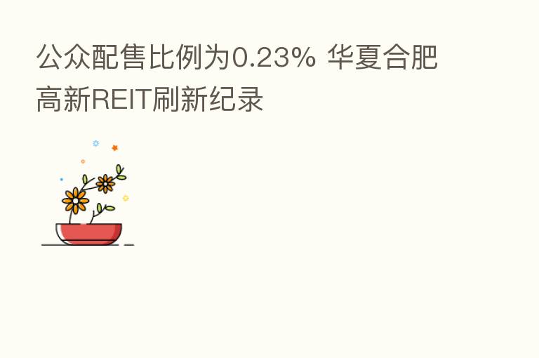 公众配售比例为0.23% 华夏合肥高新REIT刷新纪录