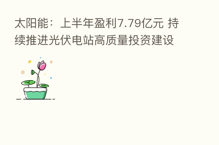 太阳能:上半年盈利7.79亿元 持续推进光伏电站高质量投资建设