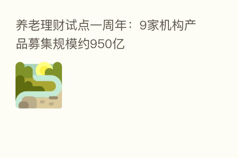 养老理财试点一周年:9家机构产品募集规模约950亿