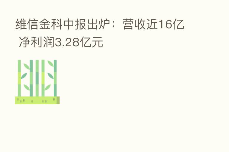 维信金科中报出炉:营收近16亿 净利润3.28亿元