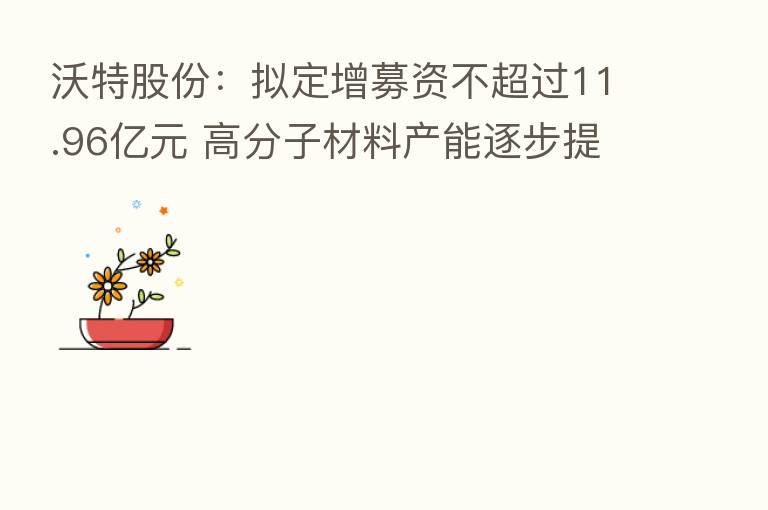 沃特股份:拟定增募资不超过11.96亿元 高分子材料产能逐步提升