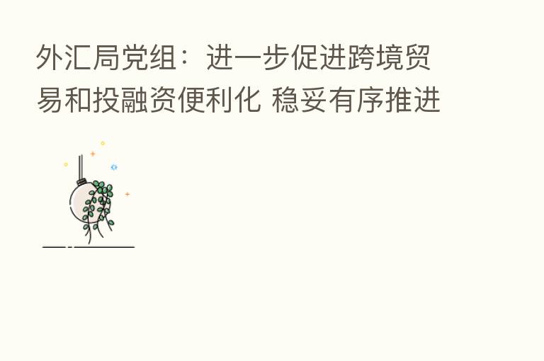 外汇局党组：进一步促进跨境贸易和投融资便利化 稳妥有序推进资本项目高水平开放