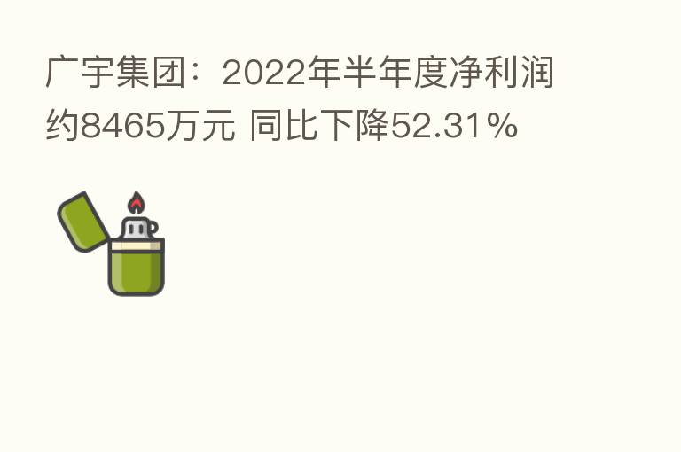广宇集团:2022年半年度净利润约8465万元 同比下降52.31%