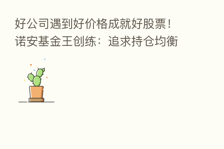 好公司遇到好价格成就好股票！诺安基金王创练：追求持仓均衡 要有估值容忍度
