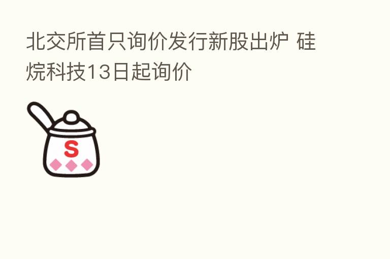 北交所首只询价发行新股出炉 硅烷科技13日起询价