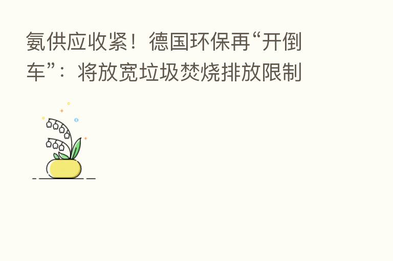 氨供应收紧！德国环保再“开倒车”：将放宽垃圾焚烧排放限制
