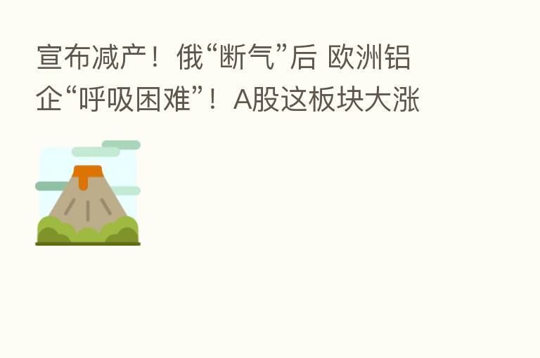 宣布减产!俄“断气”后 欧洲铝企“呼吸困难”!A股这板块大涨 原因找到了!机构警告:能源危机或拖累大宗商品