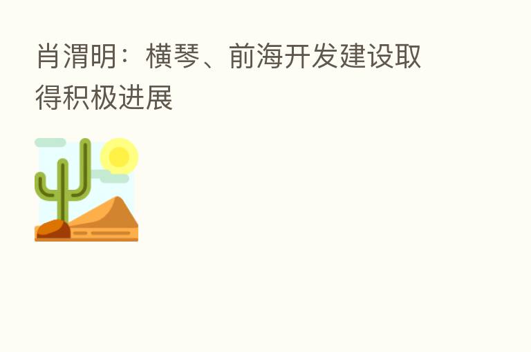 肖渭明:横琴、前海开发建设取得积极进展