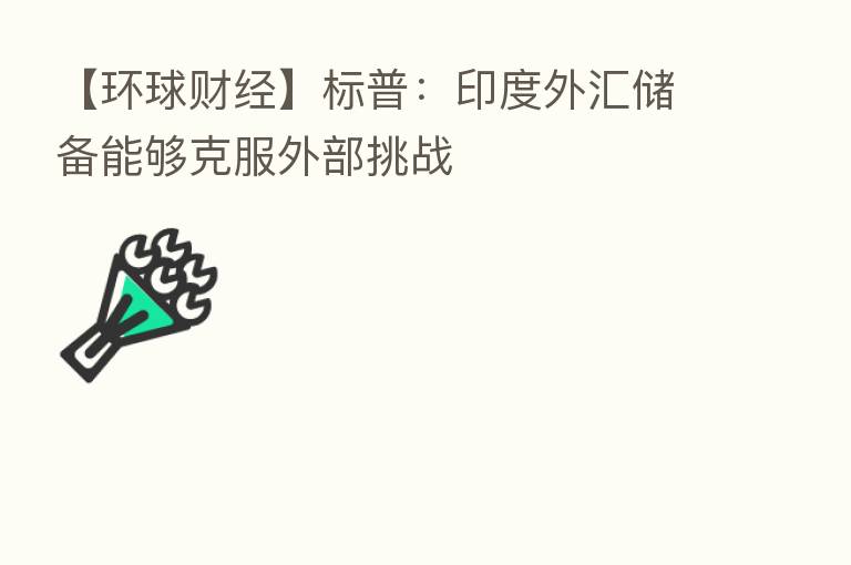 【环球财经】标普：印度外汇储备能够克服外部挑战