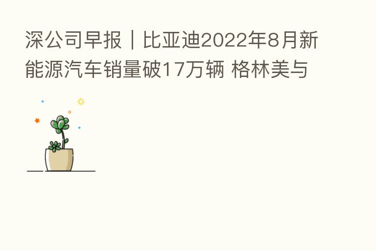 深公司早报｜比亚迪2022年8月新能源汽车销量破17万辆 格林美与韩国浦项市政府和ECOPRO签署动力锂电池关键原料与材料项目推进谅解备忘录