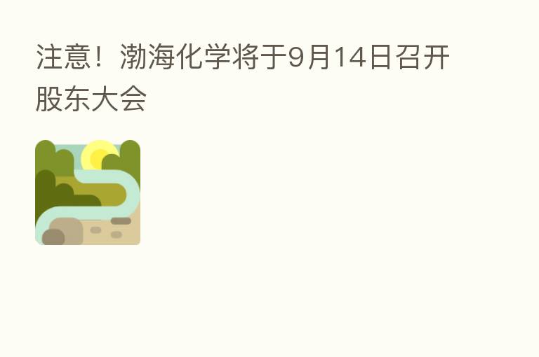 注意!渤海化学将于9月14日召开股东大会