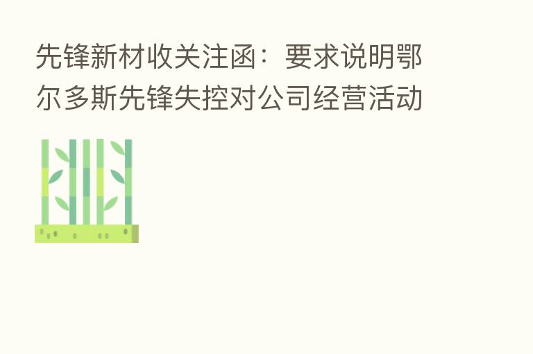 先锋新材收关注函：要求说明鄂尔多斯先锋失控对公司经营活动、主要财务数据、持续经营能力等影响