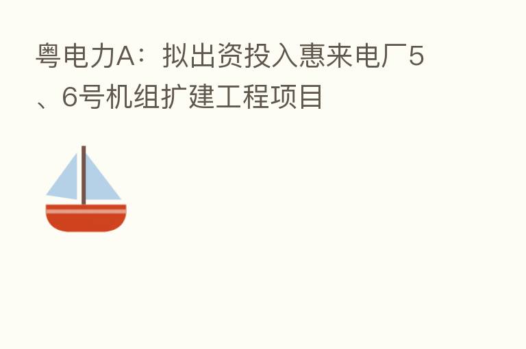 粤电力A：拟出资投入惠来电厂5、6号机组扩建工程项目