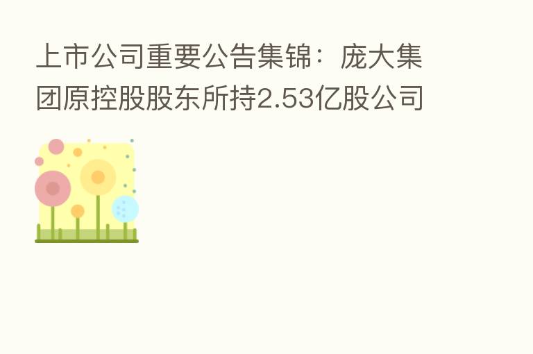 上市公司重要公告集锦：庞大集团原控股股东所持2.53亿股公司股票将被拍卖