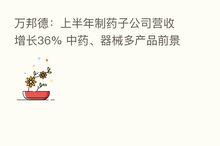 万邦德：上半年制药子公司营收增长36% 中药、器械多产品前景可期