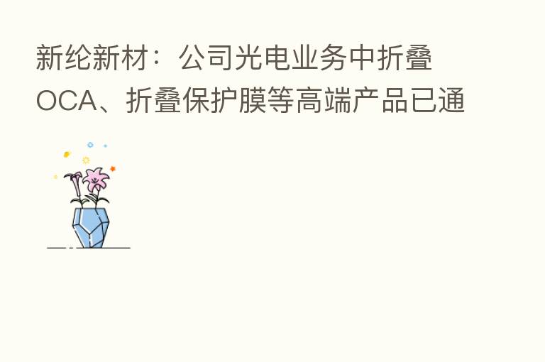 新纶新材：公司光电业务中折叠OCA、折叠保护膜等高端产品已通过多个客户的验证