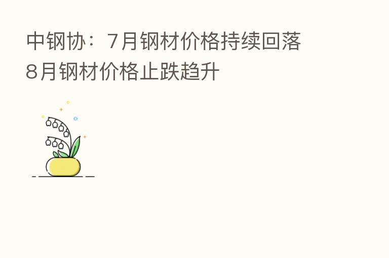 中钢协:7月钢材价格持续回落 8月钢材价格止跌趋升