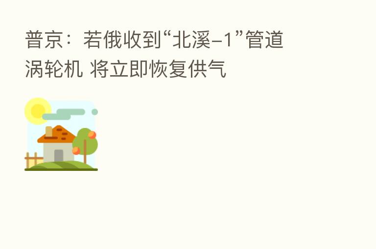 普京：若俄收到“北溪-1”管道涡轮机 将立即恢复供气