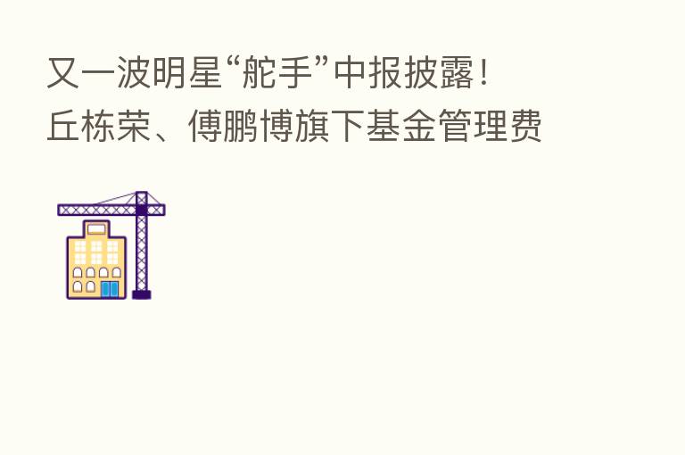 又一波明星“舵手”中报披露!丘栋荣、傅鹏博旗下基金管理费增长趋势现分化