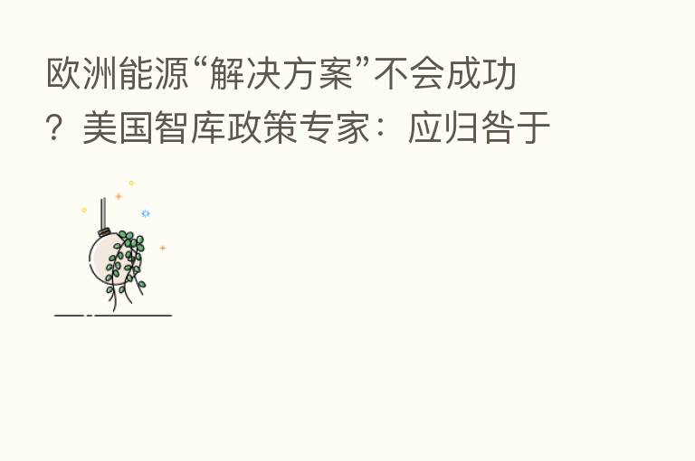 欧洲能源“解决方案”不会成功？美国智库政策专家：应归咎于自身