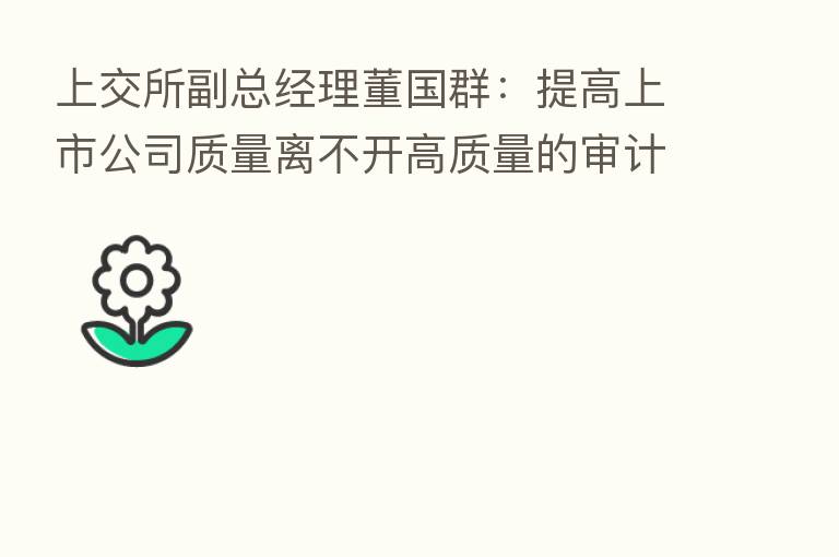 上交所副总经理董国群:提高上市公司质量离不开高质量的审计服务