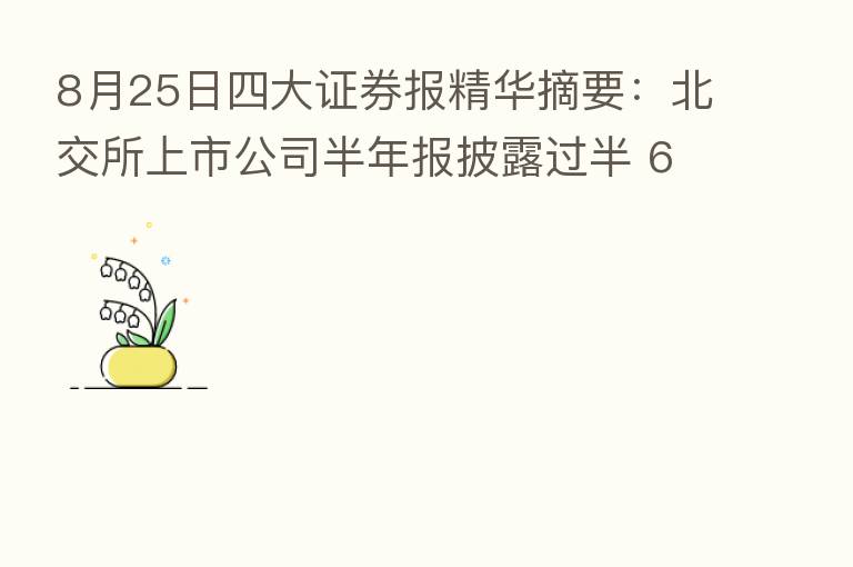 8月25日四大证券报精华摘要：北交所上市公司半年报披露过半 62家公司总营收同比增41.3%