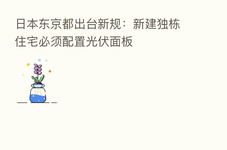日本东京都出台新规：新建独栋住宅必须配置光伏面板