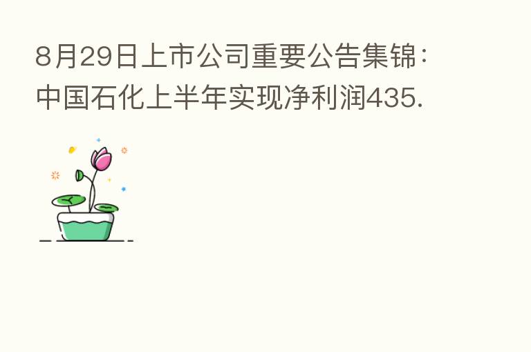 8月29日上市公司重要公告集锦：中国石化上半年实现净利润435.3亿元 同比增10.4%