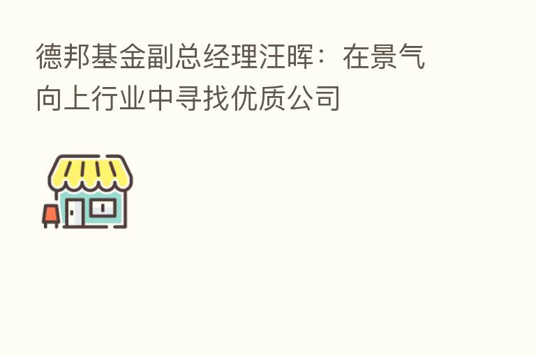 德邦基金副总经理汪晖：在景气向上行业中寻找优质公司