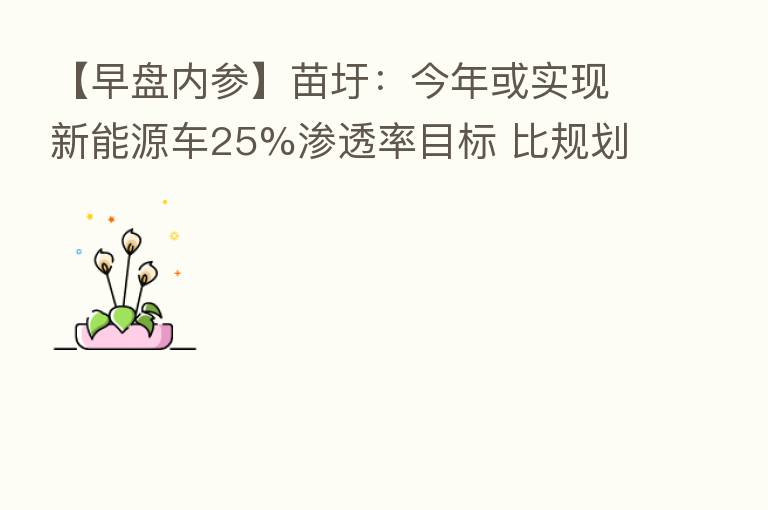 【早盘内参】苗圩:今年或实现新能源车25%渗透率目标 比规划提前三年