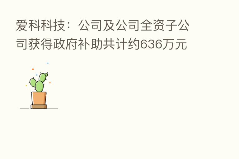 爱科科技：公司及公司全资子公司获得政府补助共计约636万元