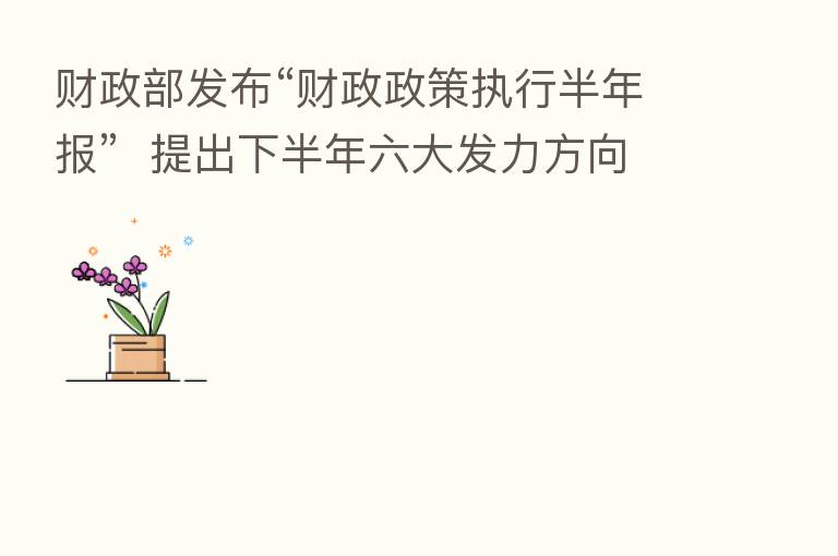财政部发布“财政政策执行半年报”  提出下半年六大发力方向