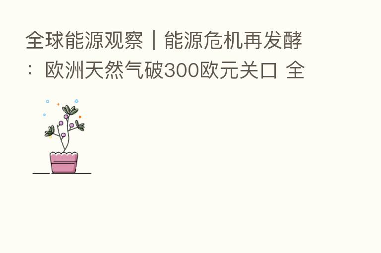 全球能源观察｜能源危机再发酵：欧洲天然气破300欧元关口 全球供需版图悄然生变？