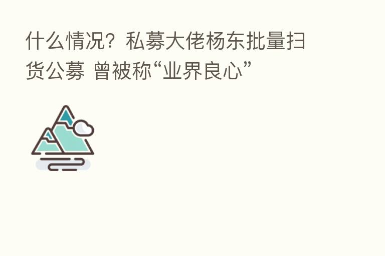 什么情况？私募大佬杨东批量扫货公募 曾被称“业界良心”